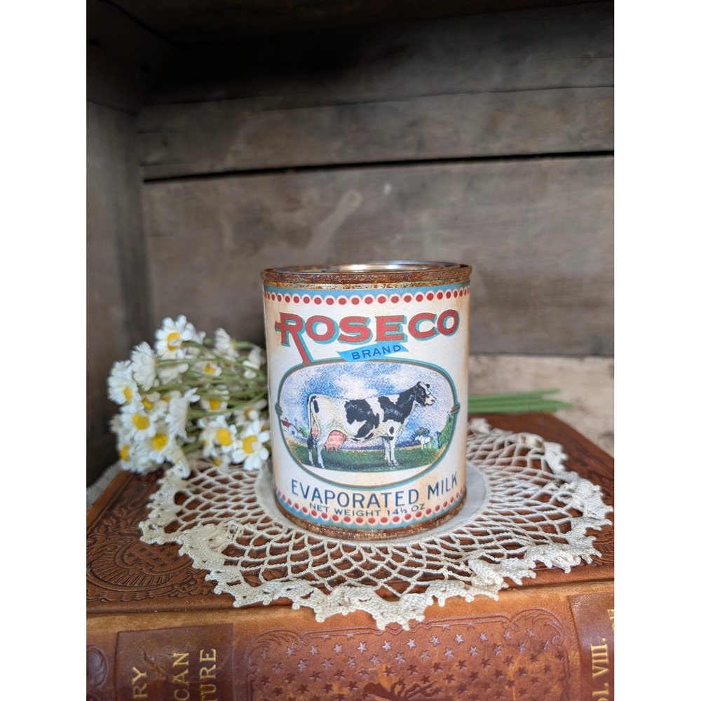 Roseco Brand Evaporated MILK Vintage Inspired Rusted Can - Pint